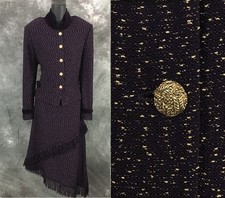 BEAUTIFUL St John collection knit purple multi jacket skirt suit size 8 10