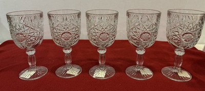 SET OF 5 Libbey Hobstar  Star of David  Clear Glass Goblets New Sticker Tags