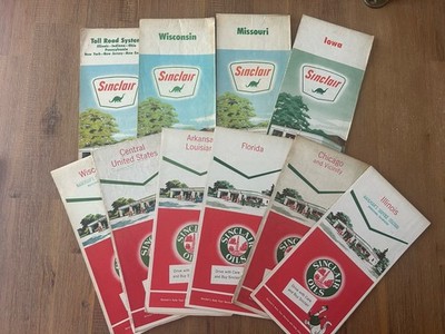 Vintage Sinclair Oil Road Maps Lot Of Ten (10) Gas Station Tollway Maps