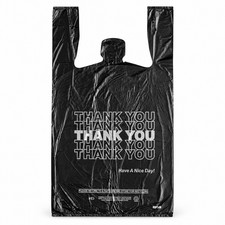 Black Thank You T-Shirt Bags 1/6 Size Plastic Grocery Takeout 0.51 Mil 21x6.5x11