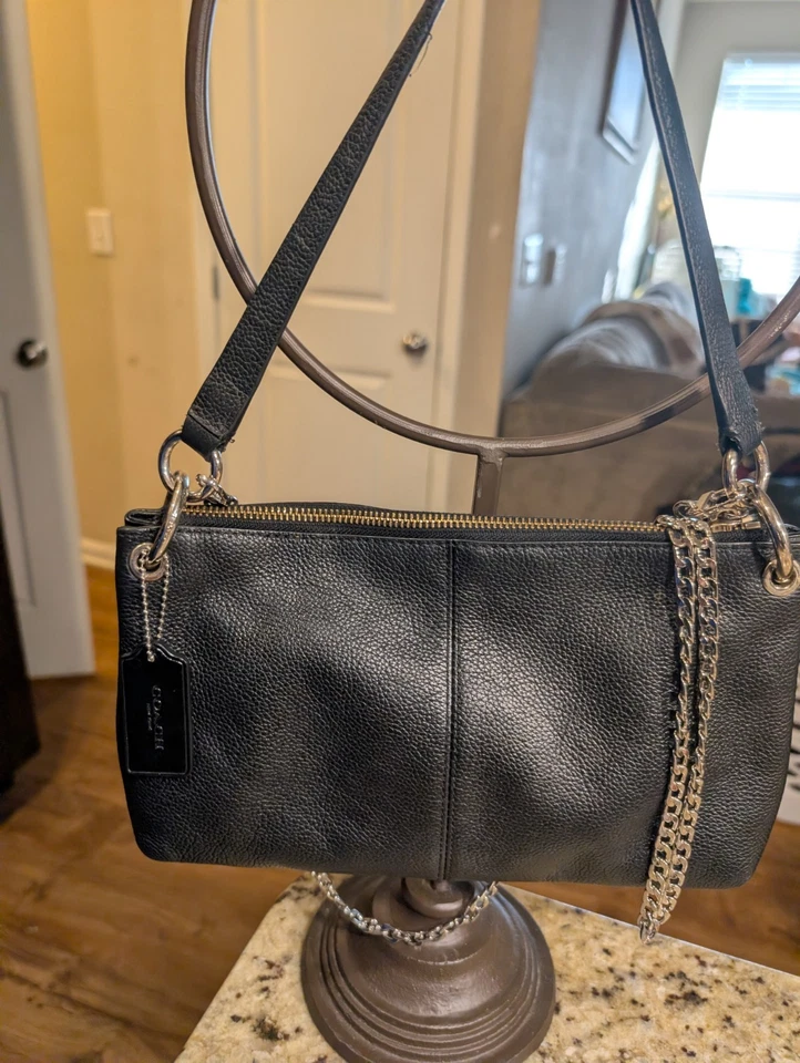 正品 美丽 黑色皮革 蔻驰 手提包 斜挎包 马和马车 — 第 3/4 张图片