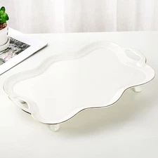 Porcelain Serving Tray with Handles, Luxury British Style Coffee Table Tray