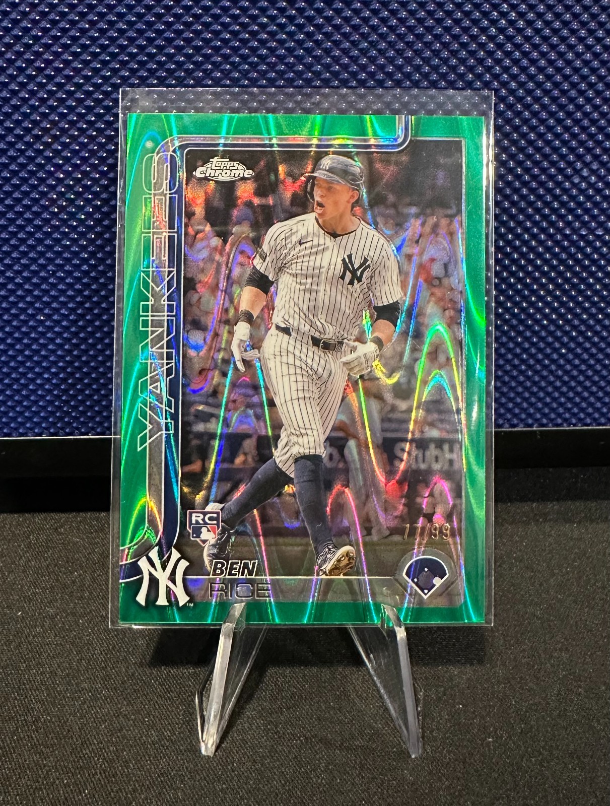 2025 Topps Chrome Ben Rice #139 RC New York Yankees Green RayWave Refractor /99