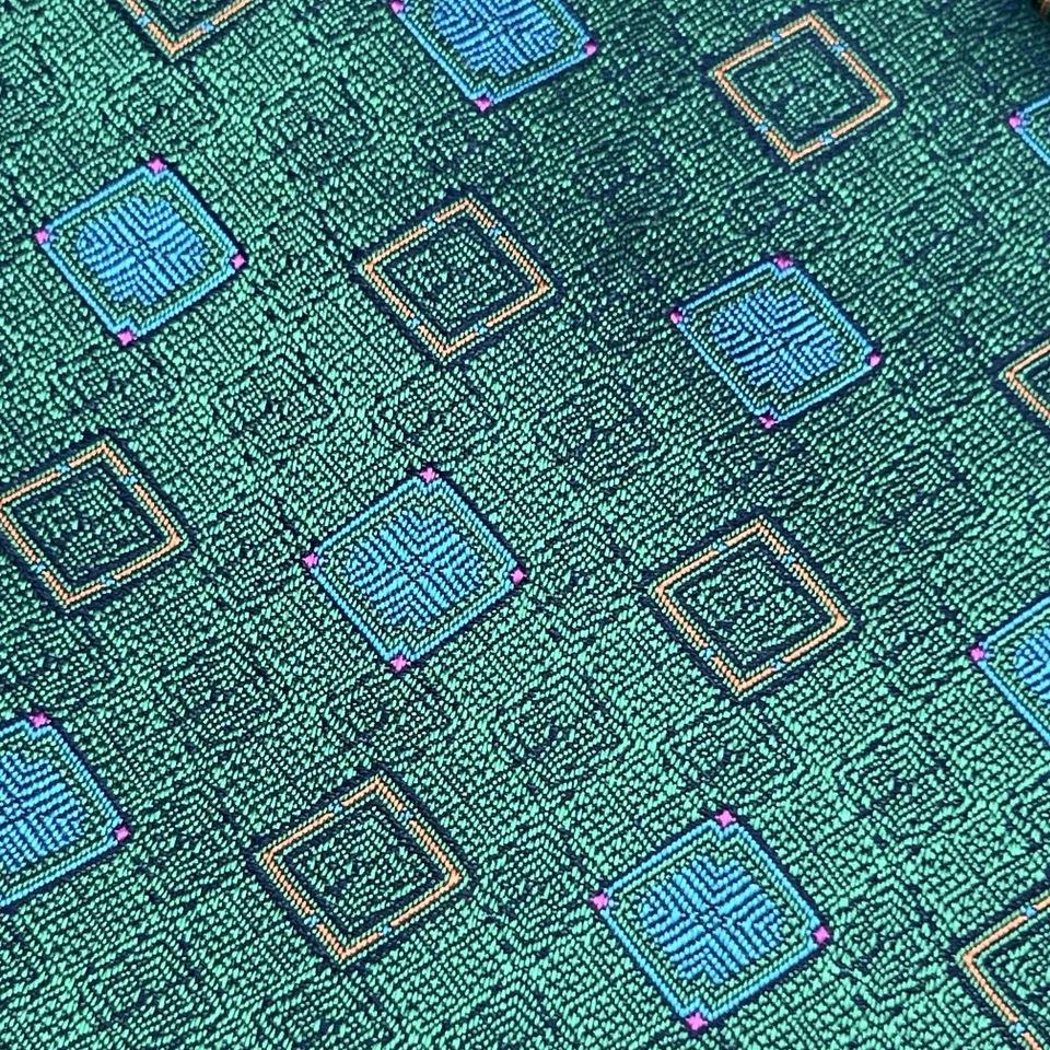 Daniel De Fasson DF Verde Geométrico Medallón Cuello Corbata Seda Hecha a Mano Foto 3 de 4