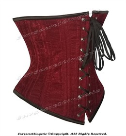 24 Double Steel Boned Waist Training Maroon Velvet Underbust Shaper Corset Sz L