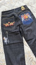 Crown Holder Men s Jeans 36 Embroidered Graphic Pockets Dark Wash Denim