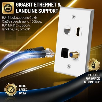 RiteAV 8 Cat5e Ethernet Port Mixed Colors Quick Install Wall Plate White - View #2