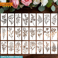 24Pcs Flower Stencils, Floral Stencils for Painting on Wood 5.9 X 2.59 Inch