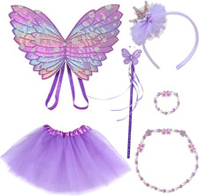 6 PCS Fairy Costume, Butterfly Fairy Wings and Wand, Crown Crystal Tiaras, Tutu,