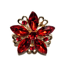 Red crystal rhinestone flower pin brooch jewelry gift box
