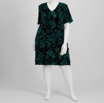 Connected Apparel Women's Green Printed Short-Sleeve V-Neck Dress Plus Size 20W