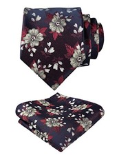 Mens 3.15'' Natural Flower Pattern Tie with Floral Pocket 146-burgundy beige
