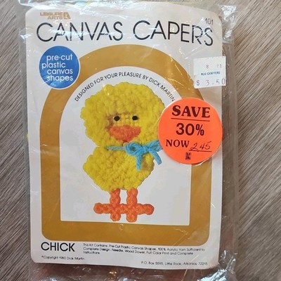 Vtg Rare Leisure Arts Canvas Capers CHICK 1980 needlepoint kit #101 chicken farm