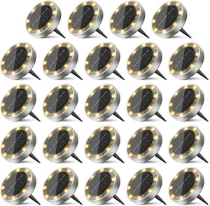 24 Pack Solar Ground Lights, 8 LED Waterproof Disk Lights for Garden Pathway