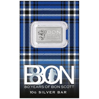 Perth Mint Silberbarren Bon Scott 80 Years 10 Gramm Silber 99.99 Blister Cover