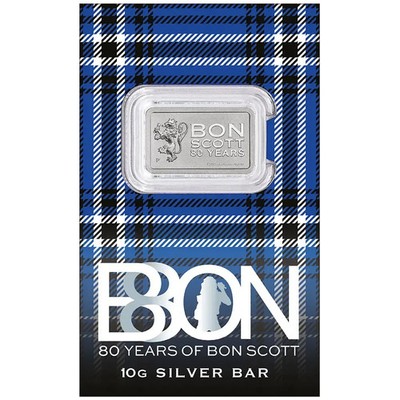 Perth Mint Silberbarren Bon Scott 80 Years 10 Gramm Silber 99.99 Blister + Cover