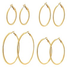4 Pairs Gold Hoop Earrings for Women, 14K 4 Pairs 30/40/50/60mm -Gold