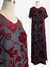 Vintage Y2K David Dart black red velvet floral shift maxi dress silk witchy S/M