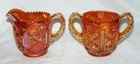 VTG Imperial Glass Star & File Open Sugar Bowl & Creamer Marigold Carnival Glass