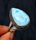 Elegant Larimar Gemstone 925 Sterling Silver Ethnic Handmade Jewelry Ring-10