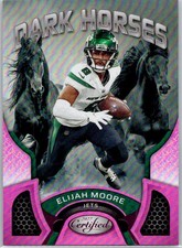 2022 Panini Certified Dark Horses Mirror Pink #DH-10 Elijah Moore #/199 Jets