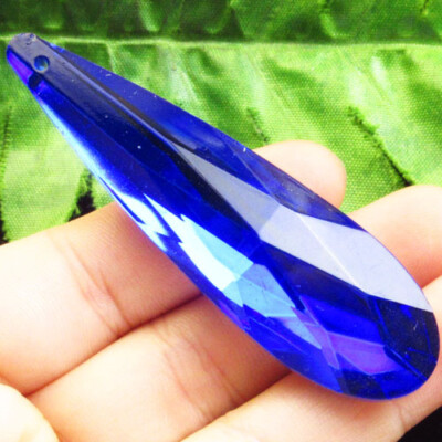 2Pcs Faceted Blue Crystal Teardrop Pendant Bead 74x21x14mm FSH75129