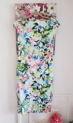 Zara Woman Mint Green & Pink Floral Midi Dress, Size UK Size M 10 New - Picture 4 of 12