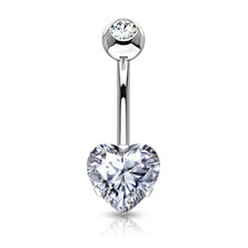 Heart Surgical Steel Prong Belly Button Ring Navel Naval Set Clear