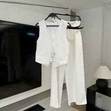 2025 New Women's Slim Fit Suit Vest Casual Stright Leg Long Patsn Loose 2pcs Set