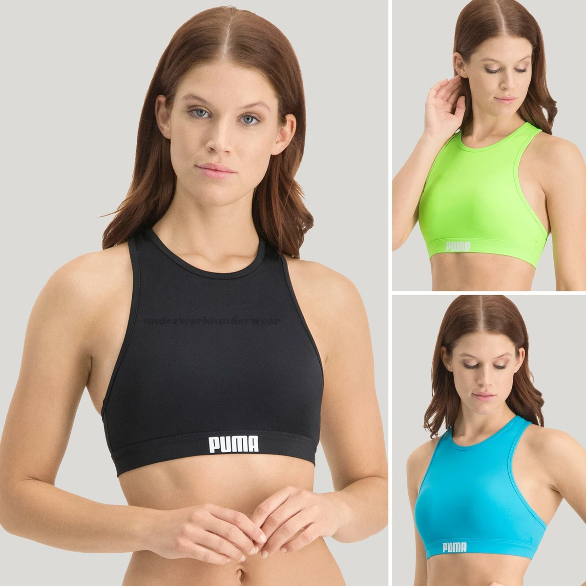 Puma Racerback Bikini Top Sports Bra Booster Pads 50+ UV Sun