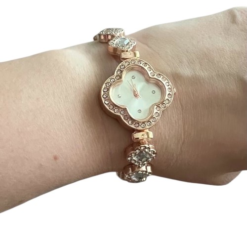 Clover Charm watch wristwatch Shamrock Gold luxury quartz rhinestones bracelet - Picture 10 of 28