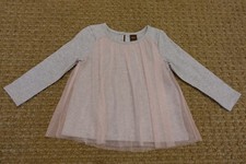 2T Tea Collection shirt - heather gray knit with pink tulle front - EUC
