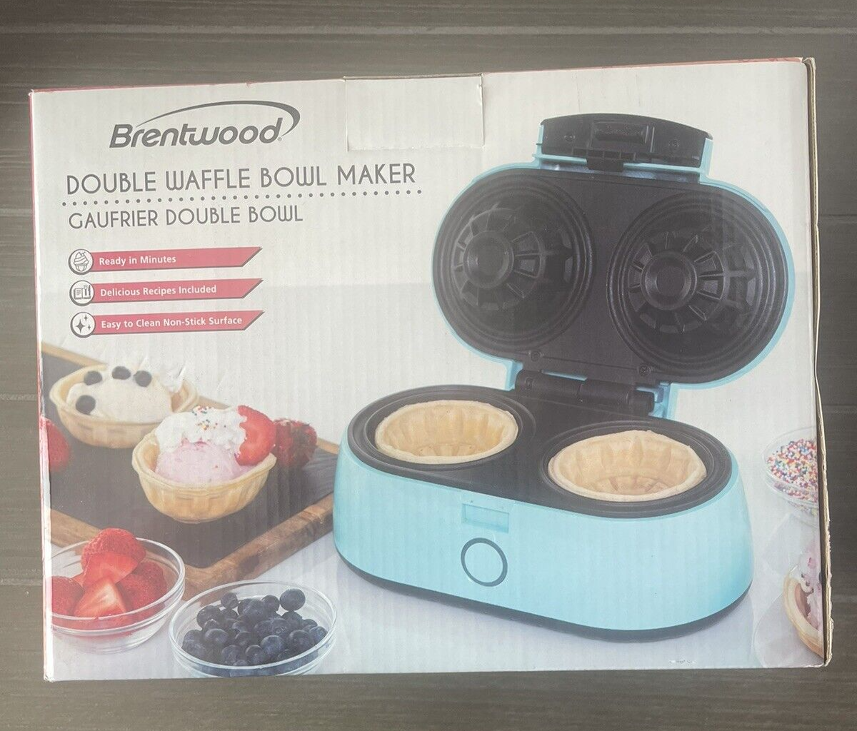 Brentwood TS1402BL Double Waffle Bowl Maker Retro Blue Two 5" Bowls Nonstick 812330023761 eBay
