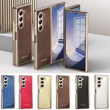 For Samsung Galaxy Z Fold 7 6 5 4 3 Leather Plating Full Case W/Screen Protector