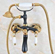 Gold  Black Wall Mount Brass Claw Foot Bathtub Tub Faucet w/Hand Shower Spray