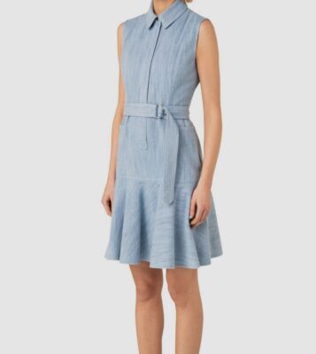 Akris Punto Women's Belted Sleeveless Chambray Denim Dress - Sky - Size 16