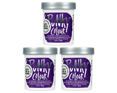 PUNKY COLOUR Semi-Permanent Conditioning Hair Color Plum 3.5oz 3pc Bundle