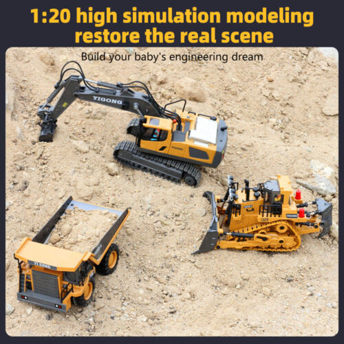RC Excavator Bulldozer Construction 11CH Remote Control Kids Car Xmas Toy Gifts - Picture 4 of 11