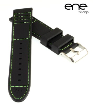 Premium ene strap Silikon Uhrenarmband Modell 113 schwarz-grün 24 mm