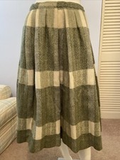 Vintage 60s Century of Boston Wool pleated plaid skirt sage green gray Sz S