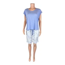 Splendid Slub Jersey Twist Neck Tee and Bermuda Short Set Chambray Medium Size
