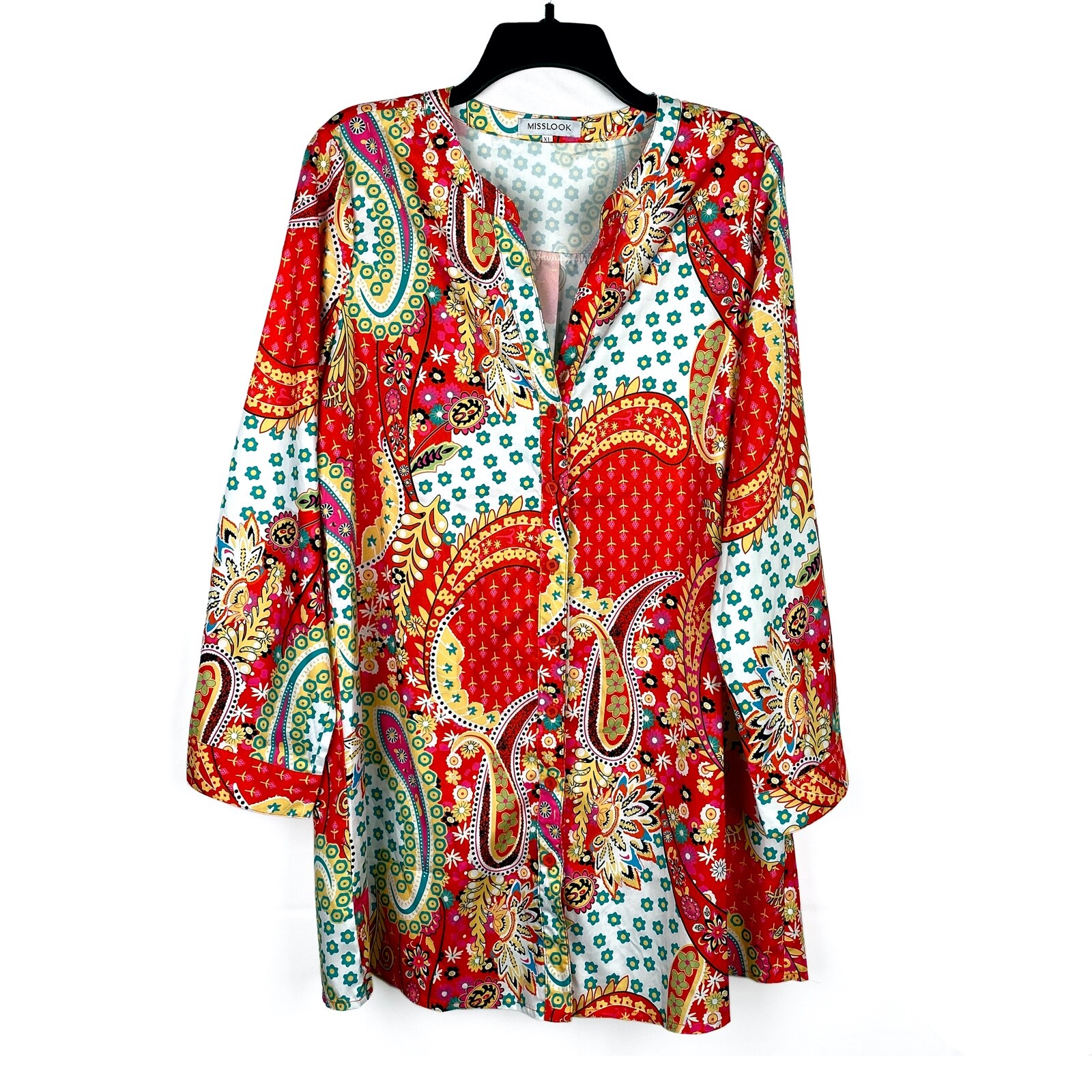 Women's MISSLOOK Colorful Shirt Sz XL Long Sleeve Button Tunic Blouse Buttonup eBay