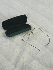 Antique Gold Tone Wire Rim Eye Glasses Spectacles w/ Pocket Slip Case - FREESHIP