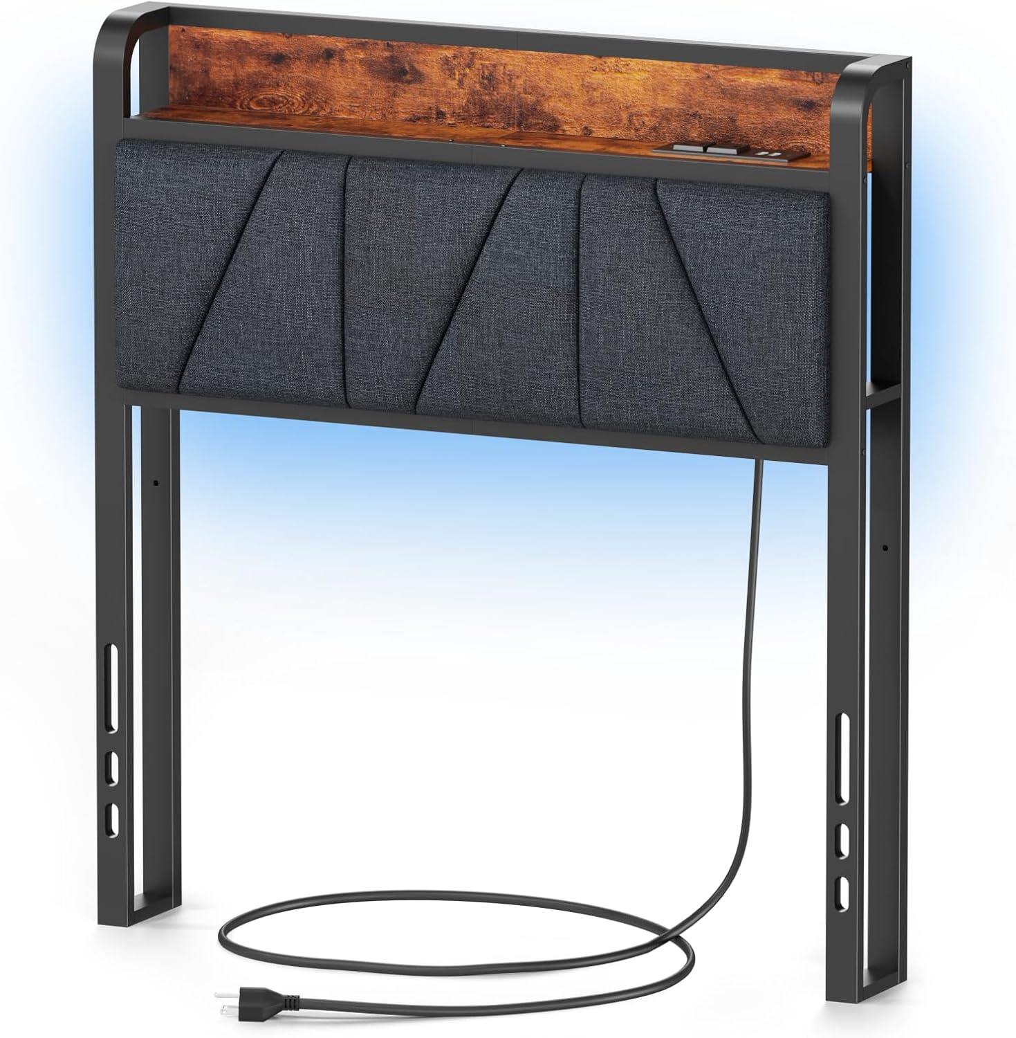 Twin LED Upholstered Headboard with Storage and Backrest Support  -image