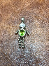 Boy Son Sterling Silver Pendant CZ August Birthstone Green