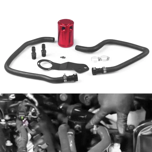 Red Aluminium PCV Baffled Oil Catch Can Tank Fit For 2016+ Chevrolet Camaro SS^ - Picture 2 of 9