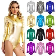 Women's Bodysuit Ballet Leotards Club Rompers Mock Neck Jumpsuit Show Catsuit