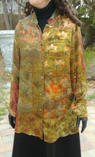 Citron Santa Monica ladies women's silk blouse or tunic mandarin collar, size M