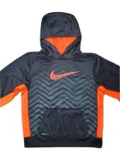 Nike Therma-Fit Boys Black/Neon Orange Hoodie Fleece Lined Youth SZ XL Pocket
