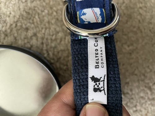 RARE Vintage Cans Belt Blue The Belted Cow Co Made in USA Maine Size L - Picture 5 of 5